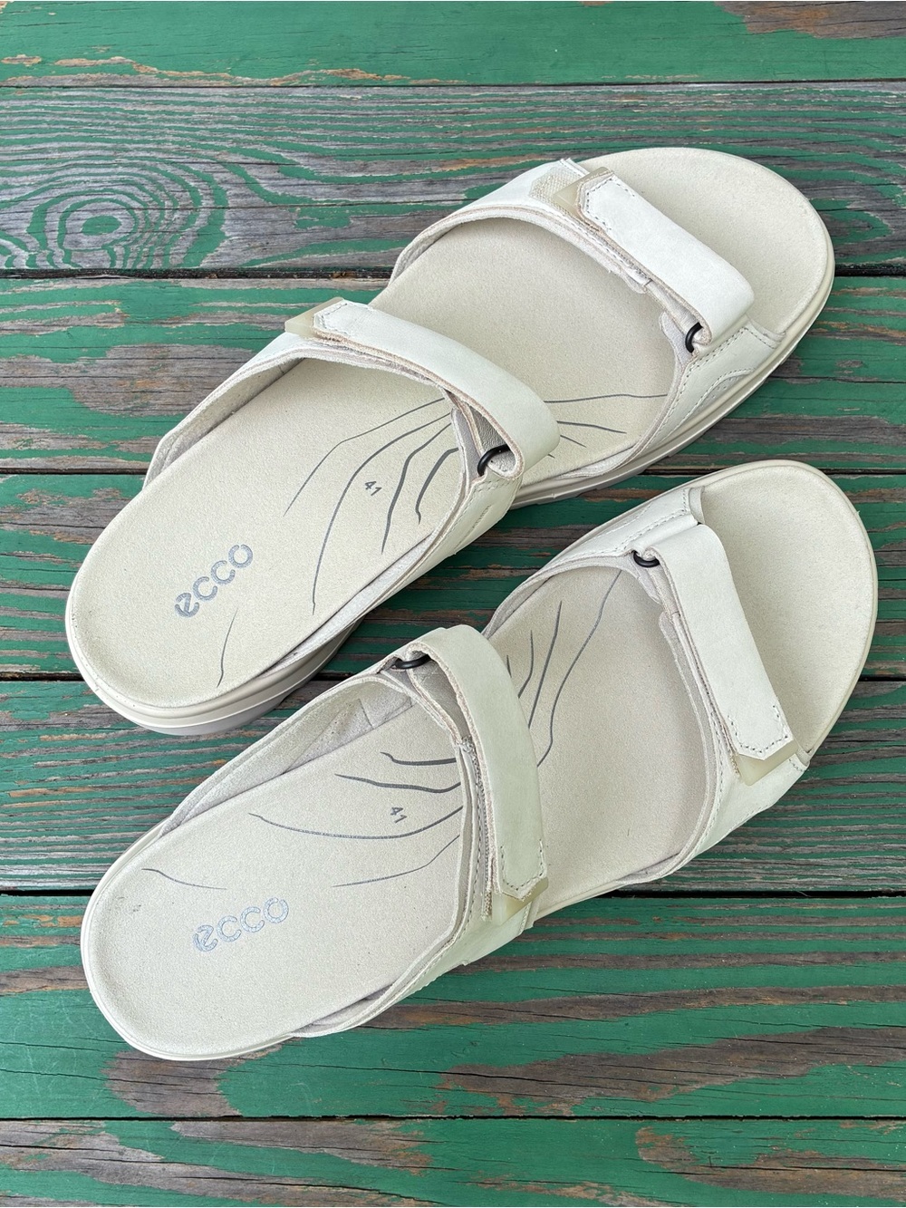 Ecco Womens Yukatan Slide Sandals Sz Euro 41 US 10 Ivory Leather Walking